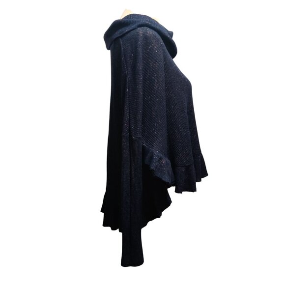Anthropologie Postmark XS S Navy Metallic Ruffle Cowl Neck Asymmetrical Sweater - Picture 9 of 13